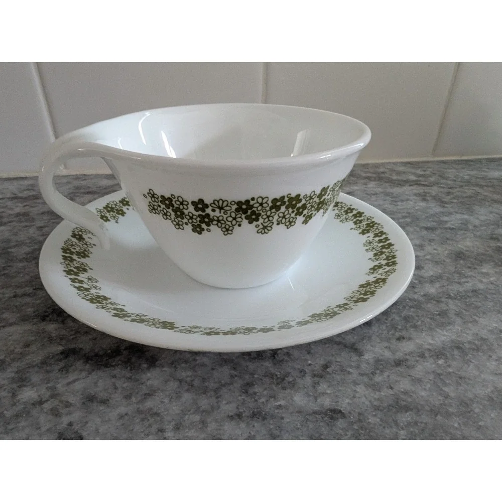 Vintage Corelle Spring Blossom Crazy Daisy Cup‎ and Saucer Hook Handle Set
